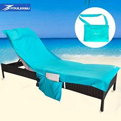 Youlerbu Beach Chair Cover,Pool Lounge Chair Towel Beach Towel with Convenient Storage Pockets