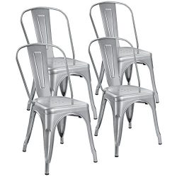 Devoko Metal Indoor-Outdoor chairs Distressed Style Kitchen Dining Chairs Stackable Side Chairs  ...