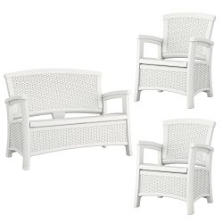 Suncast Elements Resin Wicker Design Loveseat with Storage + Club Chairs (Pair)