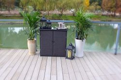 Outdoor Wicker and Rust Proof Aluminum Serving Bar / Buffet Table Unit – Black