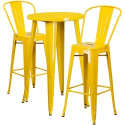 Flash Furniture 24” Round Yellow Metal Indoor-Outdoor Bar Table Set with 2 Cafe Stools