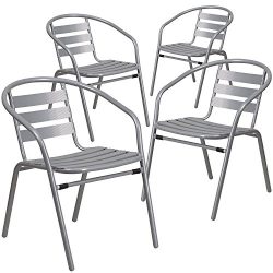 Flash Furniture 4 Pk. Silver Metal Restaurant Stack Chair with Aluminum Slats