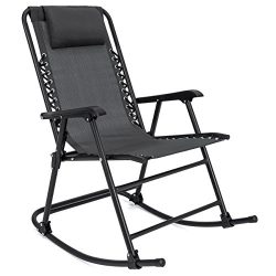 Best Choice Products Folding Rocking Chair Foldable Rocker Outdoor Patio Furniture (Black)