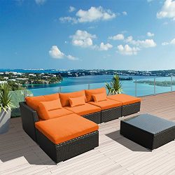 Modenzi 6L-U Outdoor Sectional Patio Furniture Espresso Brown Wicker Sofa Set (Orange)
