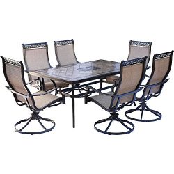 Hanover Monaco 7 Piece Dining Set with Six Swivel Rockers and a 68 x 40″ Dining Table