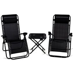 Giantex 3 PCS Patio Chaise Lounge Chairs Outdoor Yard Pool Textilene Recliner Folding Lounge Tab ...