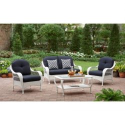 Better Homes and Gardens Azalea Ridge 4-Piece Patio Conversation Set, White, Seats 4