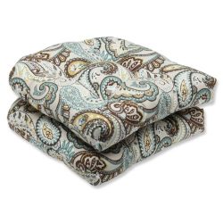 Pillow Perfect Outdoor Tamara Paisley Quartz Wicker Seat Cushion, Set of 2