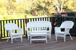 Jeco W00206-G 4 Piece Wicker Conversation Set, White