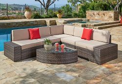 Suncrown Outdoor Furniture Sectional Sofa & Wedge Table (6-Piece Set) All-Weather Brown Wick ...