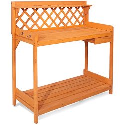 Merax Potting Bench Outdoor Garden Work Station Planting Wood Construction w/ Hooks and Storage  ...