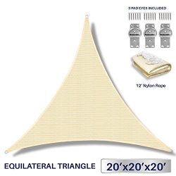 20′ x 20′ x 20′ Sun Shade Sail UV Block Fabric Canopy in Beige Sand Triangle f ...