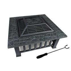 F2C Outdoor Heavy Steel Fire Pit Wood Burning Fireplace Patio Backyard Heater Steel Firepit Squa ...