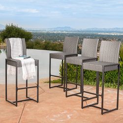 Conrad Patio Furniture ~ Outdoor Bar Stools (Grey) (Wicker) (Set of 4)