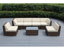 Genuine Ohana Outdoor Patio Sofa Sectional Wicker Furniture Mixed Brown 7pc Couch Set (Beige)