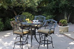 Darlee Ten Star Cast Aluminum 5-Piece Bar Set with Seat Cushions and 42-Inch Bar Table, Antique  ...