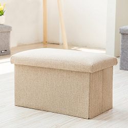 Inoutdoorkit FS-LN01 Linen Folding Organizer Storage Ottoman Bench Cube Foot Stool, Footrest Ste ...