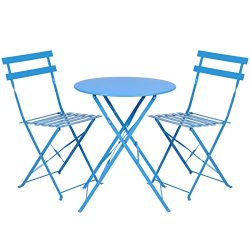 Best Choice Products Outdoor Patio Folding Metal Bistro Set, Table And 2 Chairs- Blue