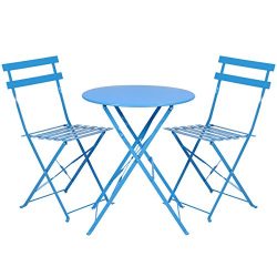 Best Choice Products Outdoor Patio Folding Metal Bistro Set, Table And 2 Chairs- Blue