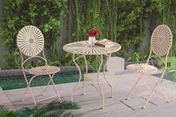 Sunjoy 3 Piece Averon Antique White Steel Bistro Set