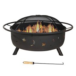 30 Inch Large Cosmic Outdoor Patio Fire Pit with Cooking Grill and Spark Screen