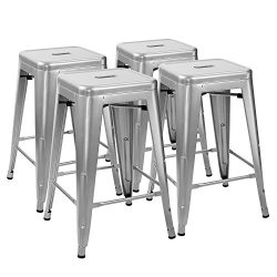 Furmax 24” metal stools High Backless Silver Metal Indoor-Outdoor Counter Height stackable ...