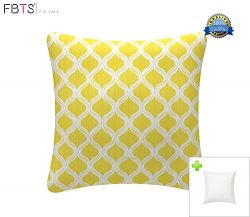 Indoor/Outdoor Throw Pillow with Insert 18×18 Inches Decorative Square Yellow Cushion Cover ...