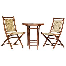 Heather Ann Creations The Kauai Collection Contemporary Style Bamboo Wooden 3-Piece Table and Ch ...