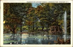 Fountain and Japanese Pergola, Onodaga Park Syracuse, New York Original Vintage Postcard