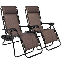 Best Choice Products 2-Pack Zero Gravity Chairs Lounge Patio Chairs Outdoor Yard Beach- Brown