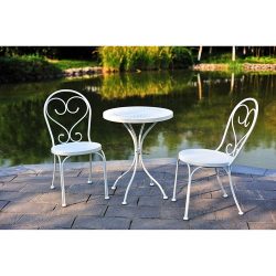 Small Space Scroll 3 Piece Chairs & Table Outdoor Furniture Bistro Set, White, Seats 2