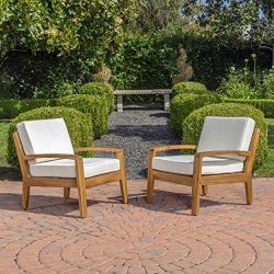 Parma 4 Piece Outdoor Wood Patio Furniture Chat Set w/ Water Resistant Cushions (Set of Two Chai ...