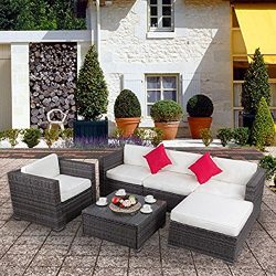 6-Piece Patio Wicker Sectional Furniture Set-Outdoor Rattan Sofa Set with a Table