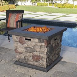 Crawford Outdoor Stone Finished Square Fire Pit – 40,000 BTU