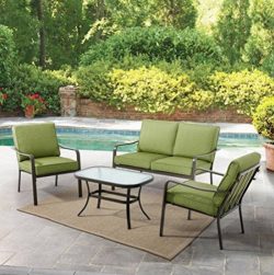 Mainstays Stanton Cushioned 4-Piece Patio Conversation Set, Green