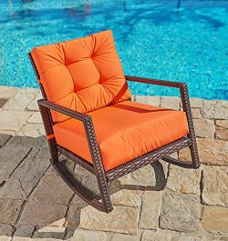 Suncrown Outdoor Furniture Vibrant Orange Patio Rocking Chair | All-Weather Wicker Seat with Thi ...