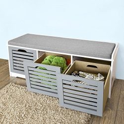 Haotian FSR23-HG, Storage Bench with 3 Drawers & Padded Seat Cushion, Hallway Bench Shoe Cab ...