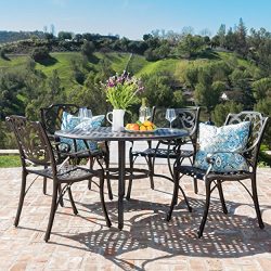 Calandra Patio Furniture ~ 5 Piece Outdoor Cast Aluminum Circular Table Dining Set
