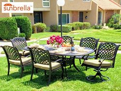 Nevada 7-Piece Cast Aluminum Patio Dining Set (4 Stationary Chairs & 2 Swivel Rockers)