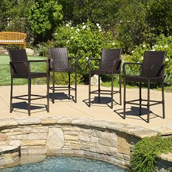 (Set of 4) Stewart Outdoor Brown Wicker Barstool