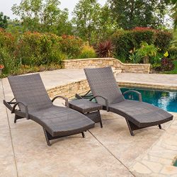 Olivia Outdoor Brown Wicker 3-piece Adjustable Armed Chaise Lounge Set