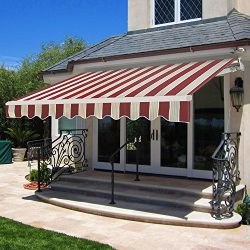 SUPER DEAL Manual Retractable Patio Deck Awning Sunshade Shelter Rain Shelter Outdoor Canopy Bal ...