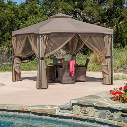 Sonoma Outdoor Iron Gazebo Canopy w/ Net Drapery (Light Brown)