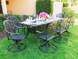 Elise 9-Piece Cast Aluminum Patio Dining Set (8 Swivel Rocking Chairs)