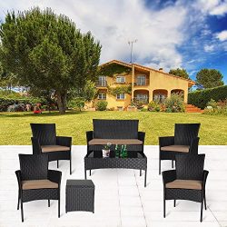 Cloud Mountain Outdoor 7 PC Conversation Set Wicker Bistro Conversation Set Wicker Sectional Fur ...