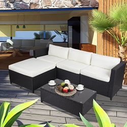 5-Piece Patio Wicker Sectional Furniture Set-Outdoor Rattan Sofa Set with Coffee Table