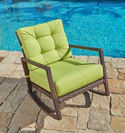 Suncrown Outdoor Furniture Lime Green Patio Rocking Chair | All-Weather Wicker Seat with Thick,  ...