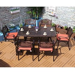 Yongcun Outdoor Patio Furniture Cast Aluminum Dining Set Patio Dining Table Chair Color is Antiq ...