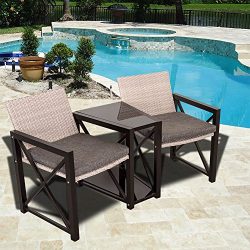 Sundale Outdoor Deck Wicker Table and Chairs Set Patio Wicker Conversation Furniture Set with Pa ...