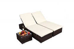 Do4U 3 Pcs Outdoor Patio Synthetic Adjustable Rattan Wicker Furniture Pool Chaise Lounge Chair S ...